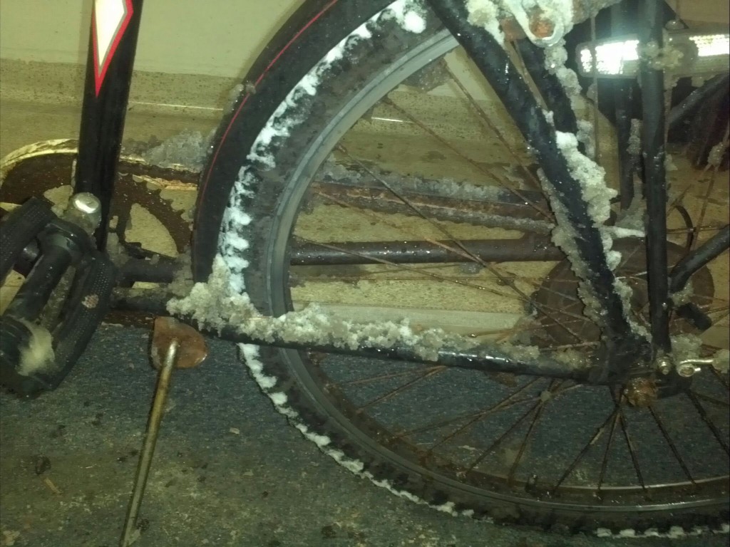 The slush on my bike after riding to work.